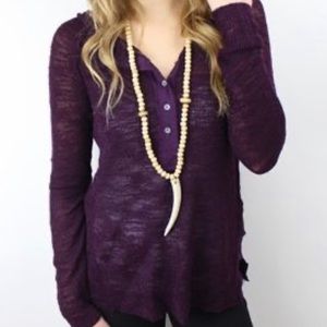 Free People shirt purple sweater mesh see through distressed design SMALL